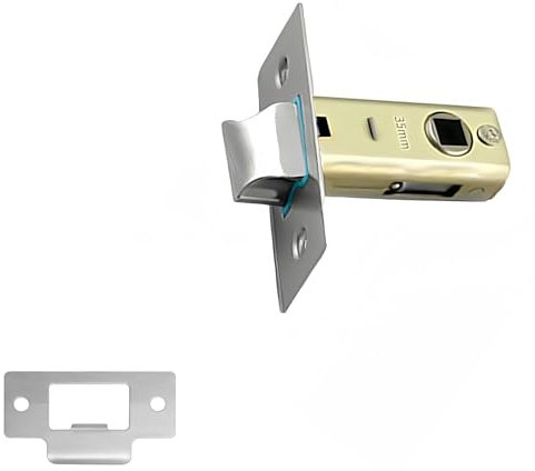 Hotooldo 35mm Stainless Steel Door Latch, Flat Tubular Mortice Latch, Mute Door Sprung Latch, with Stainless Steel Panel, 1 Pcs