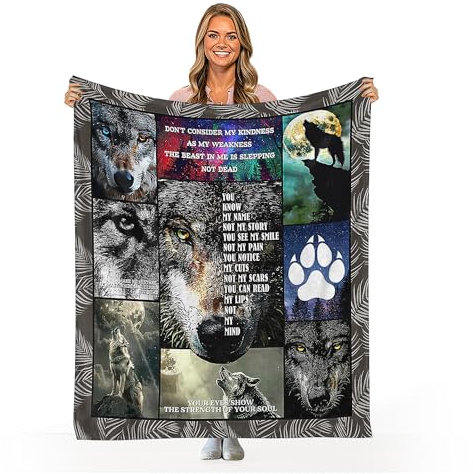 Wolf-Geschenk für Männer und Frauen, Decke, Überwurf, Wolf, christliche Dekoration, Wolf-Geschenke, super warm, weich, leicht, Fleece-Flanelldecke, Bettwäsche, 127 x 101,6 cm