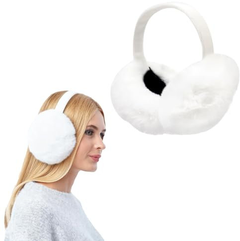 Winter Ohrenschützer Damen, Plüsch Ohrenschützer Winter, Kunstpelz Weich Ohrenschutz, Faltbare & Verstellbar Ohrenwärmer Weiß, Earmuffs Ear Warmer für Damen, Ohrenwärmer Mädchen, Flauschig Ohrschutz