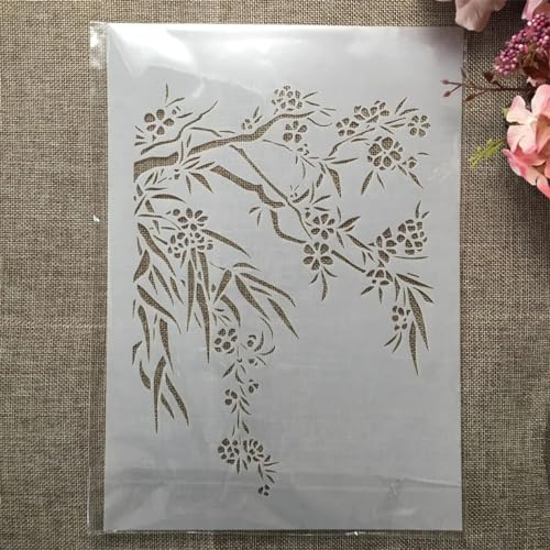 Reusable Stencils,A4 29cm Plum Tree Branches Stencils for Painting,Craft Stencils, Stencils for Painting on Wood, Wall Art Home Decor