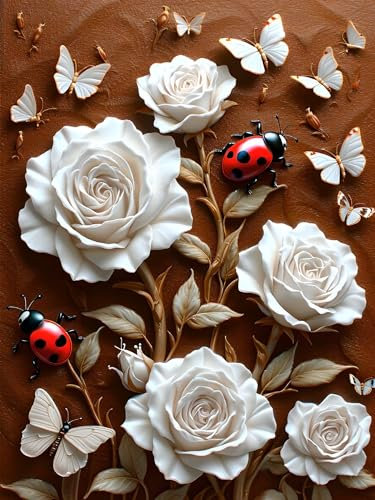 Diamond Painting Set für Erwachsene, Diamond Painting Rose Bilder, 5D Käfer Diamond Painting Klein für Kinder, Diamond Painting Zubehör Set für Wohnzimmer und Schlafzimmer Wanddeko (50x70 cm) H-4