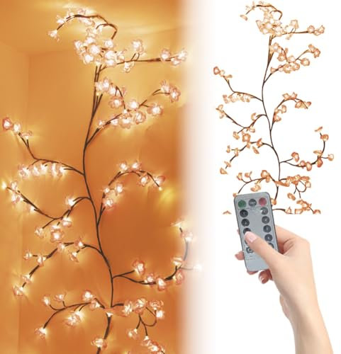 Cymwer Willow Vine Lights, Flower Branch LED Light USB Plug in Enchanted Vine Light with Remote Control Flexible Wall Tree Lights Bendable for Wall Window Decor