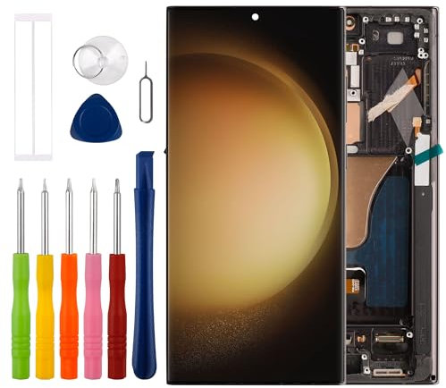 Duotipa Écran OLED 6,8 compatible avec Samsung Galaxy S23 Ultra SM-S918B (noir avec cadre, version européenne) Écran LCD tactile Digitizer Montage avec kit d'outils