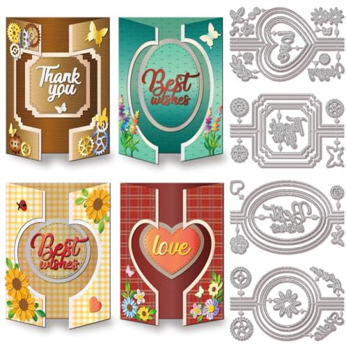 GLOBLELAND 3D Shutter Karte Metall Stanzschablone Herz Klappkarten Papierpräge Stanzschablonen Set Stanzformen für Kartenherstellung DIY Papier Scrapbooking Handgefertigtes Fotoalbum