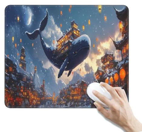 Klein Mauspad Wal Mauspad Schreibtischunterlage Wasserdicht Mousepad Klein Gaming Mauspad Klein rutschfeste Gummierte Unterseite und Genähte Kanten für Gaming Zubehör Deko (400x300x3 mm, Stadt)