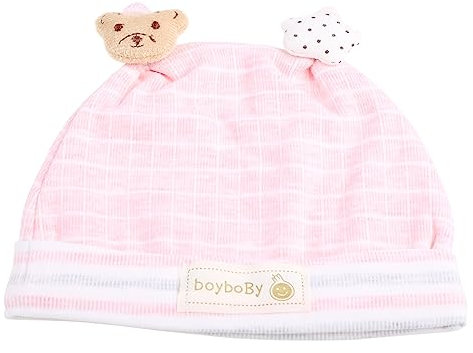 NVOQILIN Cappello da ospedale per neonati da 0 a 3 mesi, con orecchie da orso, in morbido cotone, rosa, Suitable for 0-6 Months
