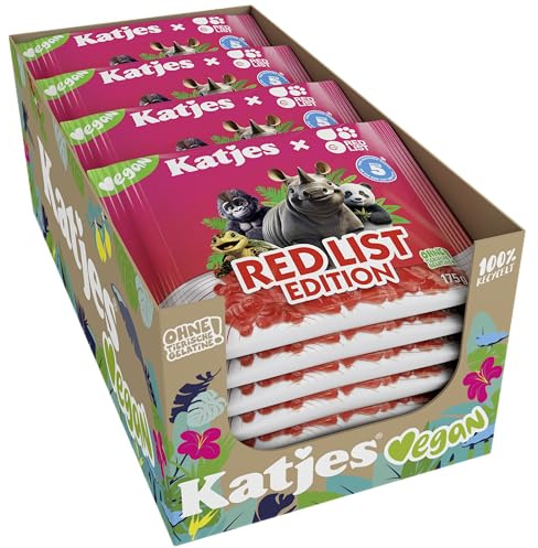 Katjes Red List Edition Vorratspack – Fruchtgummi-Mix Vorrats - Box aus Himbeere, Erdbeere, Preiselbeere und Kirschgeschmack, ohne tierische Gelatine, vegan, 22 x 175 g