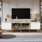 Twinice TV-Schrank, Fernsehschrank, Lowboard Hochglanz, Hängend Oder Stehend, 170 cm lang, TV-Regal mit 4 Türen (2 Glastüren), für Wohnzimmer, Esszimmer, Schlafzimmer, Weiß, 170x33x40cm
