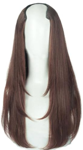 Louttary Dunkelbraune synthetische Damenperücke, langer Stil, extra langes Haar, synthetische Perücken, geschichtete Verlängerungen, Kopferhöhung, einfach zu verwenden