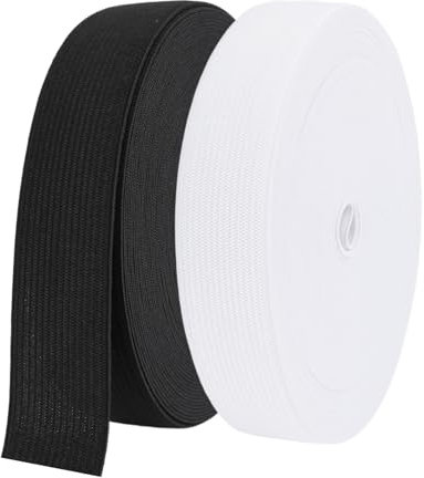 Gummiband 25mm Gummiband Breit - 2 Stück 20 Meter Gummibänder Hosengummi, Gummilitze Gummizug Elasten Weiß Schwarz für DIY Einfassband zum Hosenbund, Bänder Elastic Band Nähen