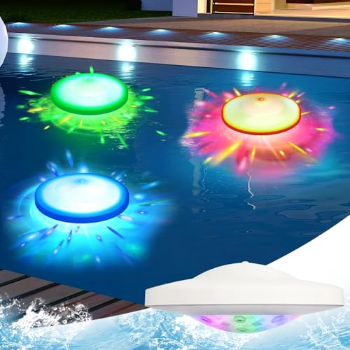 FUFRE Schwimmende Solarleuchten, 2025 Neu RGB 7 Farbwechse Poolbeleuchtung Solar IP68 wasserdicht, LED Poolbeleuchtung mit Projektionsfunktion, Pool Licht, Teichbeleuchtung, für Pool Teich (1pcs)