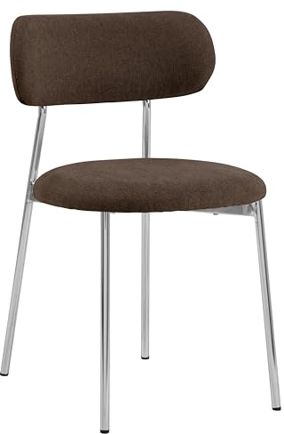 AC Design Furniture Esther Esszimmerstuhl, Apia Stoff braun 442 FR, Gestell Chrom Stahl, Colli 2 Stück