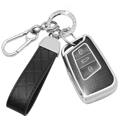 SparkleJoy Autoschlüssel Hülle Schlüsselanhänger für VW Skoda Fabia Seat | Schwarz Schlüsselhülle VW Golf 7 Polo Tiguan Mk7 Skoda Touran Fabia Octavia Superb Seat Leon Schlüssel, Schutzhülle Cover