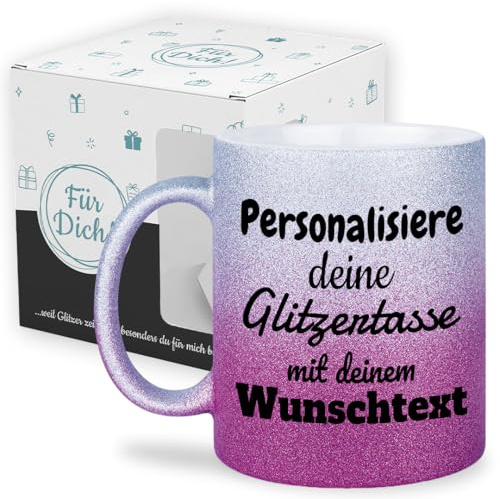 glitzertassen.de | Personalisiert mit deinem Wunschtext | Tasse mit Glitzer | Geschenkidee | Geburtstag | Kaffeetasse | lustige Sprüche | Keramik | 330 ml (Silberviolett mit Geschenkkarton)