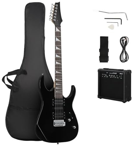 39 Full Size Electric Guitar Starter Kit with 20W Amplifier, Guitar Bag, Cable, Strap, Pick, Tremolo Bar, HSH Pickups Electric Guitars, Perfect Beginner Electric Guitar Set (Black)