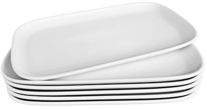 Provance 6er Set 35cm x 20,5 cm Tablett Serviertablett Keramik Porzellan Weiß - Servierplatte Groß Kuchenplatte Rechteckig für Antipasti, Dessert, Kuchen, Sushi, Salat, Porzellanteller