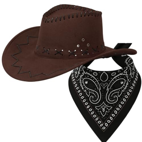 Cowboyhut Set mit Halstuch – Farben & Farbkombinationen frei wählbar – Cowboy Hut für Damen & Herren – Party, Karneval, Wild West & Fasching – verschiedene Hut- & Tuchfarben