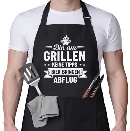 Geschenk für Männer lustiges Grillgeschenk Grillfans Grillschürze | 68×78cm Polyester waschbar strapazierfähig BBQ Schürze Grillzubehör Männer Geschenkidee