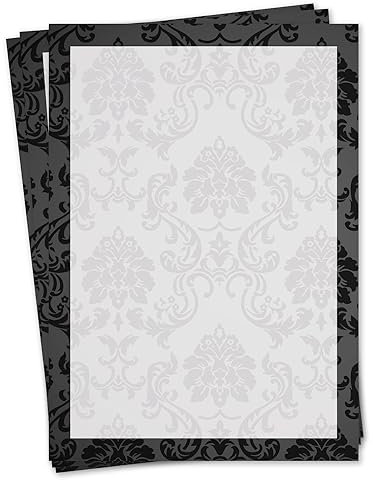 Briefpapier Set Ornamente I 50 Blatt Motiv-Papier in DIN A4 I schwarz weiß I Rahmen I edel für Hochzeit Geburtstag Einladung I dv211