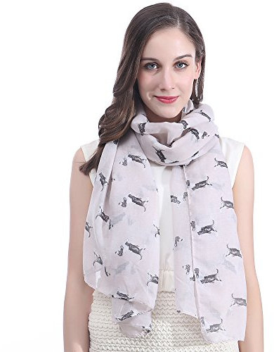 Lina & Lily Basset Hounds Dogs Print Large Scarf Lightweight (Beige)(Size: 180cm x 90cm)
