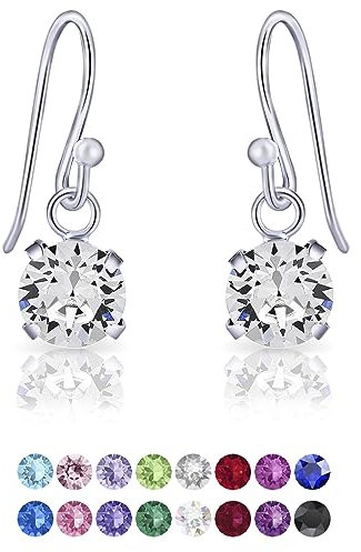 DTPsilver® Pendientes Colgantes Plata de Ley 925 con Cristal Swarovski® 6 mm - Pendientes Mujer Plata - Pendientes Pequeños Diamante