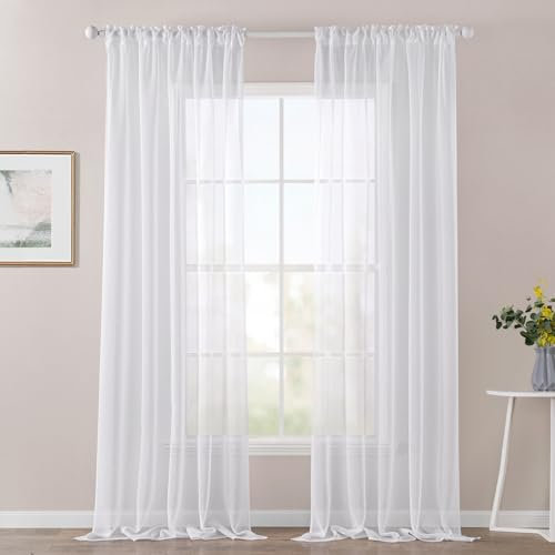 MIULEE Voile Tende Trasparenti con Passanti Tenda per Finestra per Soggiorno e Camera da Letto 2 Pannelli 140 x 145 CM Bianco