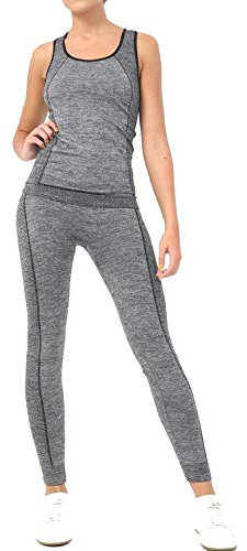 Co Ord Damen Sommer-Sport Yoga Fitness Trainingsanzug 2-teiliges Set Gym Workout Weste und Leggings Set S/XL UK 8-18 Gr. 34 DE/36 DE S/M, grau