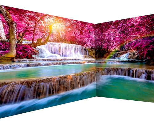 murando Eckfototapete Wasserfall 550x250 cm Vlies Tapeten Wandtapete XXL Moderne Fototapete Wanddeko Design Wand Dekoration Wohnzimmer Schlafzimmer Büro Flur Natur Sonne Wald c-B-0474-a-a