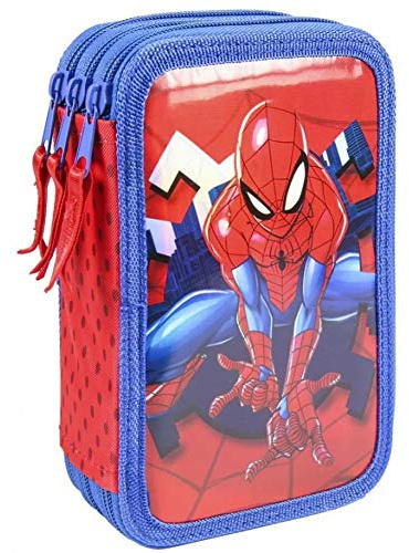 Cerdá - Spiderman Federmappe 3Fach | Flaches Etui Schule Offizieller Lizenz