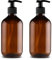 JamHooDirect Lot de 2 flacons vides à pompe en plastique rechargeables pour lotion, shampoing, crème douche, gel douche, marron, 500 ml