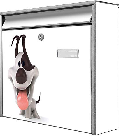 banjado® Burg-Wächter® Briefkasten mit Motiv Comic-Hund/Briefkasten ohne Zeitungsfach 32x36x10 cm groß/Briefkasten mit Namensschild A4 Einwurf inkl. Montagematerial & 2 Schlüsseln