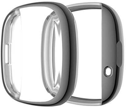 subtel - Protection 2 en 1 pour Fitbit Versa 3 / Sense - Coque Couleur Gris Anti Rayure pour Le Verre et la Monture de Votre Montre connectée.