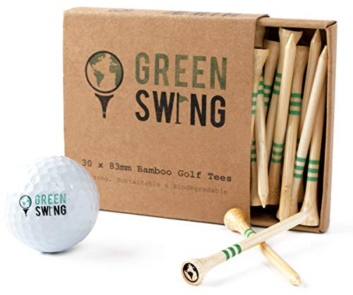 Green Swing Bamboo Golf Tees | Choice of Sizes 38mm 54mm 70mm 83mm | Strong Sustainable Biodegradable | 30pcs (83mm | 3 1/4 | 30pcs)