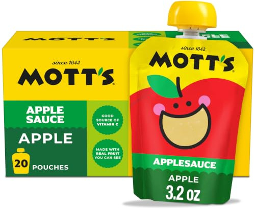 Mott's Apfelmus, aus echten Früchten, keine künstlichen Aromen, gute Quelle für Vitamin C, 90 ml, transparente Beutel, 20 Stück