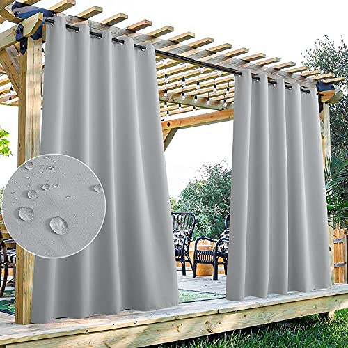 StangH Veranda-Vorhänge, wasserdicht, Terrassen-Verdunkelungsvorhänge, Ösen, wärmeisoliert, für den Außenbereich, Sichtschutz für Pergola/Pavillon/Arbor, B 177,8 x L 213,4 cm, Silbergrau, 1 Paneel