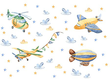 Osomhome Wandtattoo Kinderzimmer Junge & Mädchen: Flugzeuge (130x90cm) | Wandsticker Kinderzimmer Deko | Babyzimmer Deco Wanddeko | Wandaufkleber Wandbild Kinderbilder os7838
