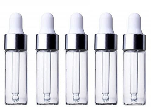 CMJ 5 x 5ml CLEAR Glass Bottles Ear Eye Drops Pipette Dropper Silver White Lid Aromatherapy Empty