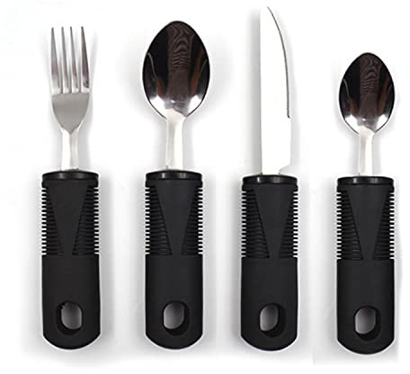 Healthman Easy Grip Cutlery Set of 4-Pieces Dinnerware with Knife Fork and Spoon, Adapted Cutlery Grips, Adaptive Eating Drinking Utensils for Elderly Disabled Arthritis Tremors Sufferers