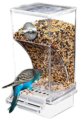 QCSTORE Futterspender Vogel Automatischer Vögel Futterautomat Transparenter Wasserspender Trinkflasche für Wellensittiche Kanarienvögel Nymphensittiche Finken Sittiche Futterstation
