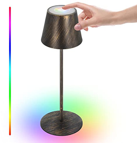 uuffoo Tischlampe Kabellos,Led Tischleuchte kabellos Touch Dimmbar 8 Farben LED Akku Tischlampe IP54 Wasserdichte Metall für Aussen Schlafzimmer Bar Restaurant Tisch Deko Camping(A,Bronze)