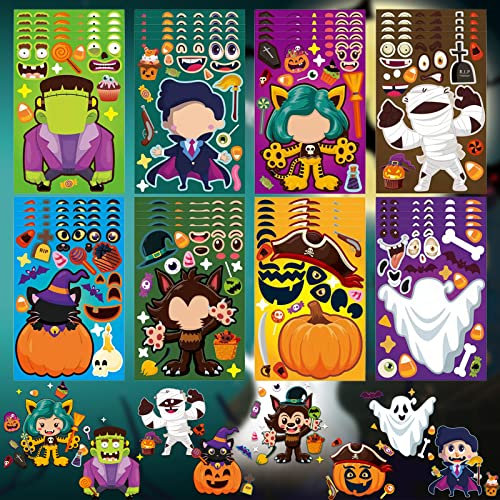 Zayvor 40 Halloween Machen Sie Ihre Eigenen Aufkleber Make-a-Face-Stickerbögen Halloween-Bastelarbeiten Einschließlich Halloween-Aufkleber Halloween-Kürbis-Dekorationsaufkleber Aufkleberbögen,A