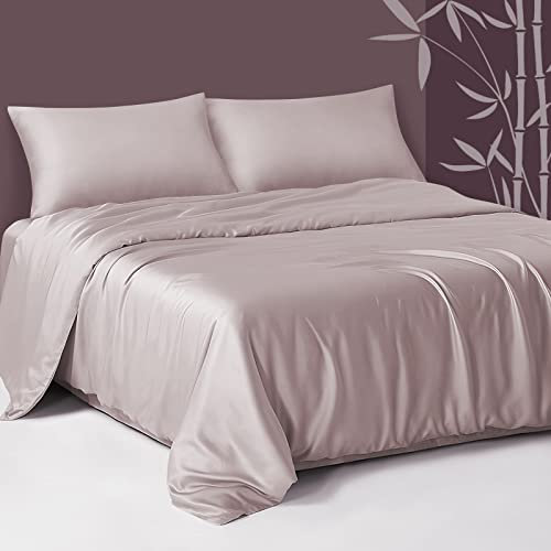 Fittia Lyocell Bambusfaser 2 TLG. Bettwäsche Set samtweich kühlend atmungsaktiv (1 x Bettbezug 135x200cm + 1 x Kissenbezug 40x80cm, Rosebeige)