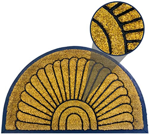 JKZ RUG AND DOORMATS Outdoor Moon Shaped Round Door Mat - Natural Coir, Rubber Back, Heavy Duty Entrance Mat, Non-Slip Indoor & Outdoor, Size 40x60