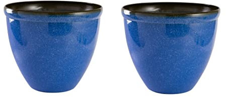 Jinfa 2 Pots de Fleurs en Plastique Effet céramique émaillée | Bleu Marine | Santorini Design | Ø 39,5 cm x 33,5 cm