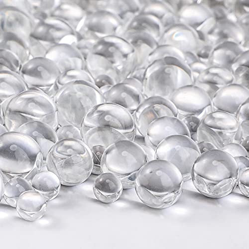 Sratte 720 Pcs Glass Marble Gemstone Vase Filler 12, 10 and 6 mm Glass Beads for Vases Transparent Small Marbles Round Decorative Marbles Gem Pebbles for Slingshot (Clear)