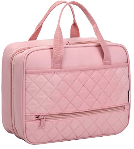 VASCHY Beauty Case Donna,Borsa da Toilette Appendibile con Gancio Trousse Trucchi da Viaggio Cosmetici Grande Borsa Bagno Donna Impemeabile con Cinghia per Sport,Palestra,Campeggio,Trucco,Mare Rosa