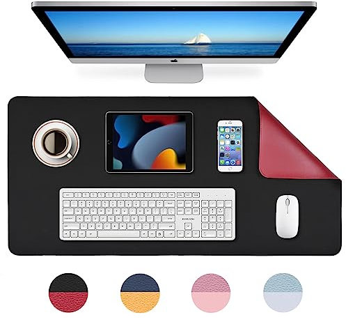 Sous-main, tapis de souris, tapis de bureau, sous-main imperméable en PU, 80 x 40 cm, idéal pour le bureau ou la maison, réversible (rouge/noir)