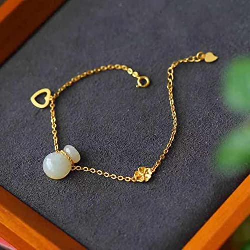 ONLYCT Bracelet de gourde Femme Ins Spécial Intérêt Conception Vintage Bracelet Palace Style Chinois Hetian Jade Bracelet