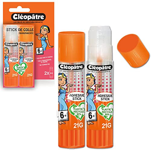 CLEOPATRE Boîte de 2 bâtons de colle TRANSPARENTE Adhésive plastique recyclé en format 21 gr