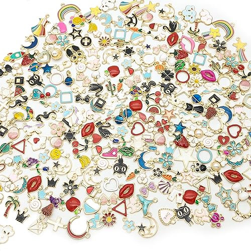 GVSAVY 100 Pieces of Enamel Pendants, Pendants in Bulk, DIY Jewelry, Suitable for Making Bracelets, Anklets, Necklaces, Jewelry, Bag Accessories, Pet Tags